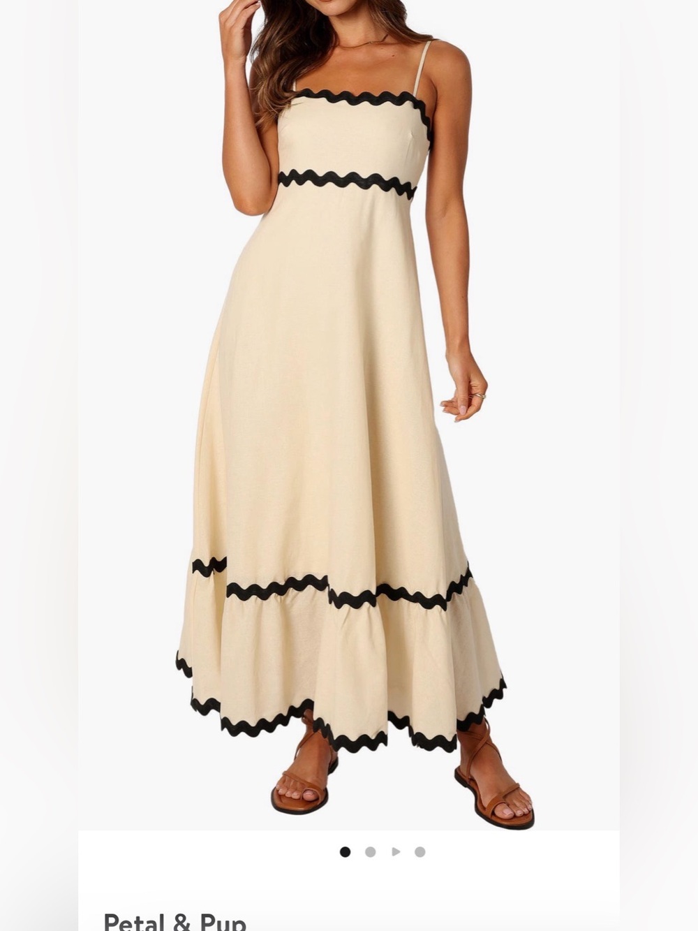 Petal and Pup: Beige Maxi Dress with Black Trim - Women